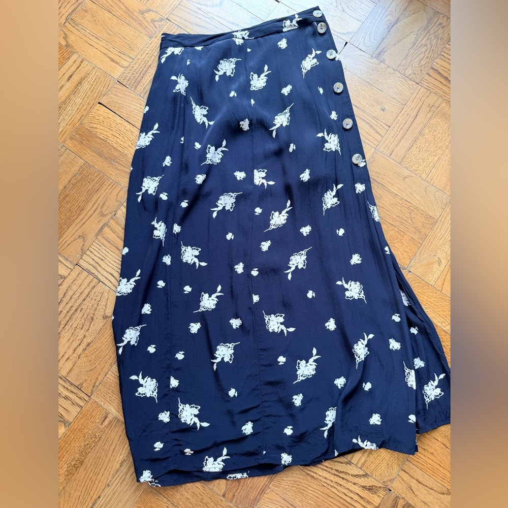 Something Black with White Flowers Floral A-Line Skirt